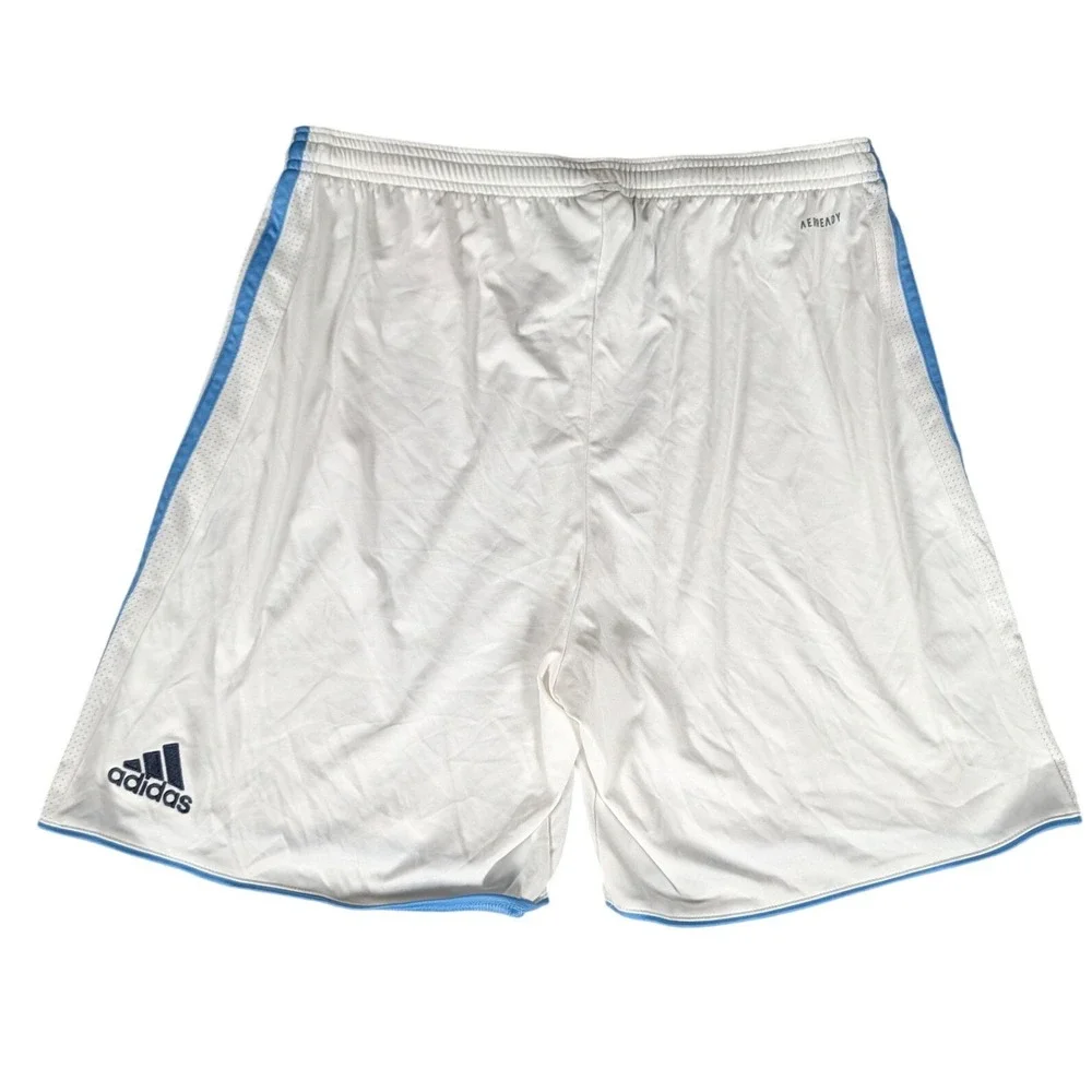 Adidas Aeroready Soccer Shorts White Light Blue Striped Mens Athletic Training